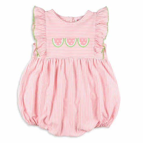 5.23 SR3107 Baby Infant Girls Pink Stripe Flutter Sleeves Watermelons Ruffle Rompers Preorder