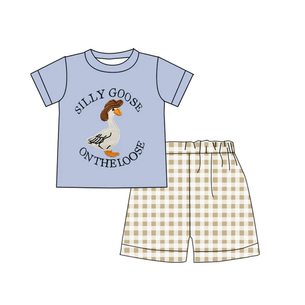 L-3.5 BSSO1305 Baby Boys Silly Goose Top Checkered Shorts Clothes Sets Preorder