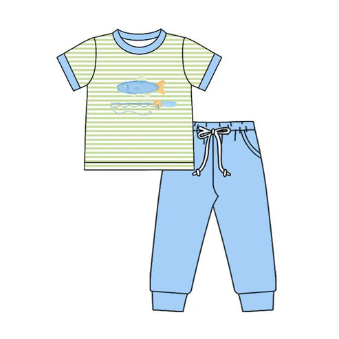 10.27 BSPO0612 Baby Boys Stripe Fishing Top Pockets Leggings Hunting Clothes Sets Preorder