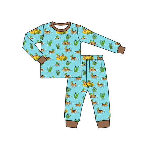 8.6 BLP1208 Baby Boys Ducks Plaid Top Pants Pajamas Set Preorder