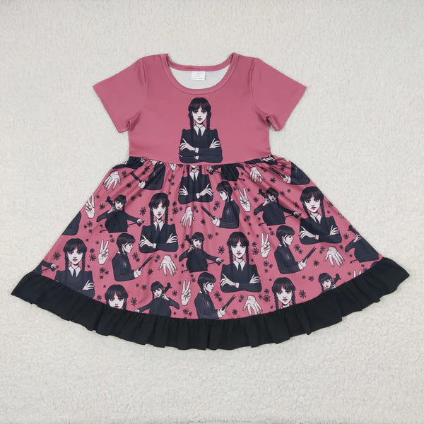 GSD0288 Baby Girls Cartoon Black Knee Length Dress