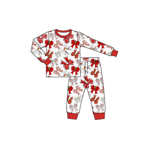 5.20 GLP2341 Baby Girls Long Sleeves Red Bows Plaid Top Pant Pajamas Set Preorder