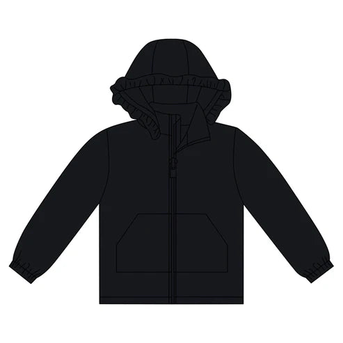 10.18 GT1286 Baby Girls Black Long Sleeve Pockets Zipper Yoga Ruffle Hoodie Jackets Preorder