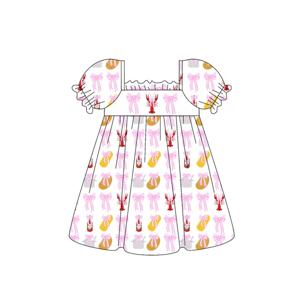 L-3.4 GSD1958 Baby Girls Pink Bows Crawfish Knee Length Dresses Preorder