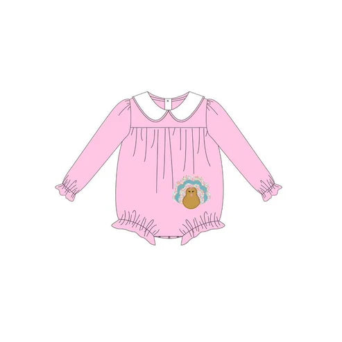 6.7LR2262 Baby Girls Pink Long Sleeves Turkey Ruffle Rompers Preorder