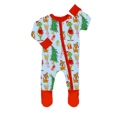 7.26 LR2478 Baby Girls Long Sleeves Cartoon Face Trees Zipper Footed Rompers Preorder