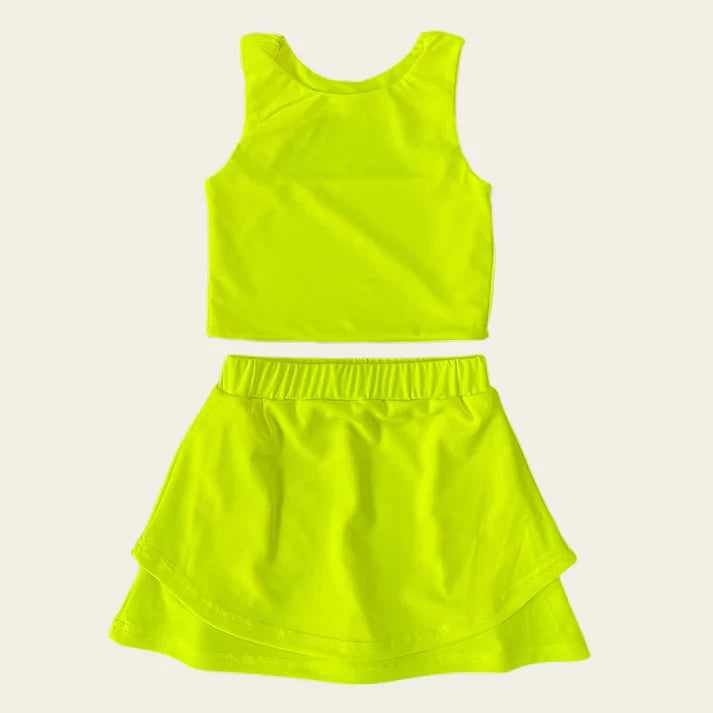 6.12 GSD2661 Baby Girls Sleeveless Light Yellow Vest Top Short Skirts Yoga Set Preorder