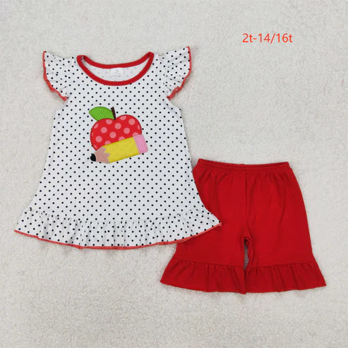 3.19 GSSO2071 Baby Girls Back To School Apple Pencel Tunic Top Shorts Clothes Set