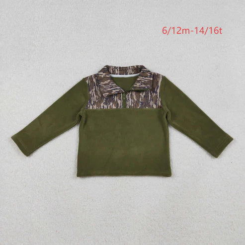 10.16 BT1317 Baby Boys Western Olive Bottomland Camo Half Zipper Pullover Top