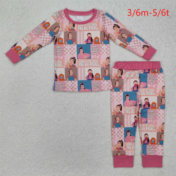 3.18 GLP2281 Baby Girls Teacher Pink Checkered Tops Pants Pajamas Clothes Set