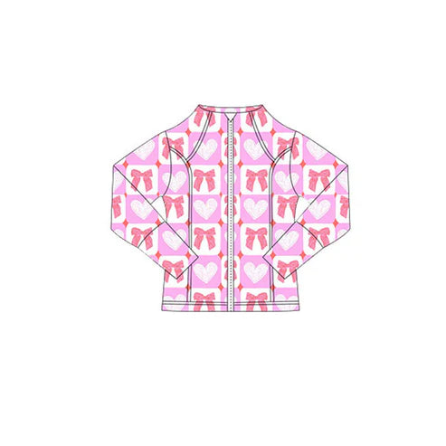 10.27 GT1341 Baby Girls Pink Hearts Bows Checked Valentine Yoga Zipper Jackets Top Preorder