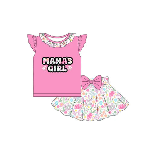 6.19 GSD2528 Baby Girls Pink Flutter Sleeves Mama's Girl Top Floral Skorts Set Preorder