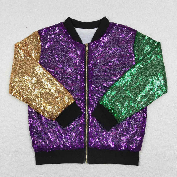 BT0451 Carnival purple, yellow and green sequined zipper jacket