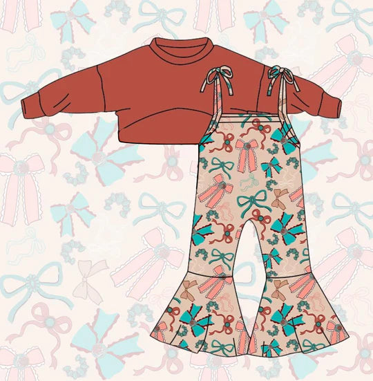 12.10 MOQ:5pcs GLP3271 pre-order toddler girl clothes bows print girl jumpsuit set