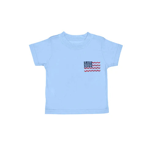 4.19 GT1016 Baby Girls Blue Short Sleeves Bows Flag 4th Of July Tee Shirts Top Preorder
