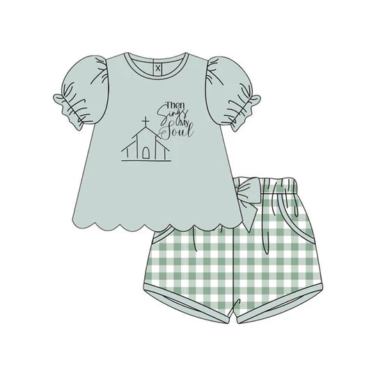 12.10 MOQ:5pcs GSSO3004 pre-order baby girl clothes church print toddler girl easter summer outfit