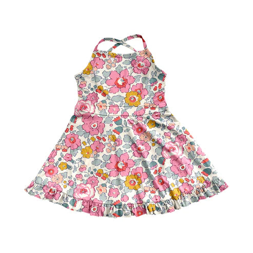 3.31 GSD2278 Baby Girls Pink Strap Floral Yoga Ruffle Knee Length Dresses Preorder