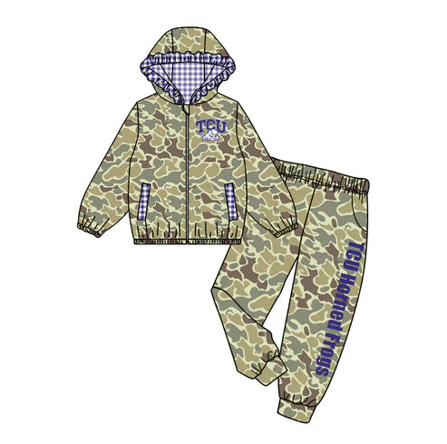 10.11 Custom Moq 8 Baby Girls Camo Zipper Hoodie Top TCU Team Clothes Set