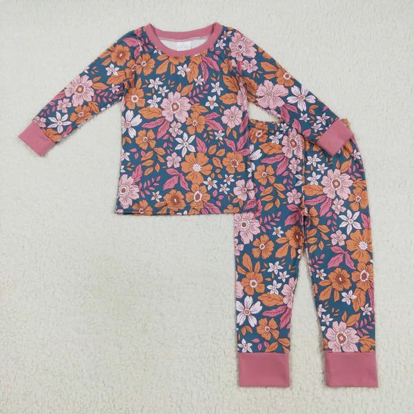 8.15 GLP2385 Baby Girls Lavender Long Sleeves Floral Top Pants Pajamas Set