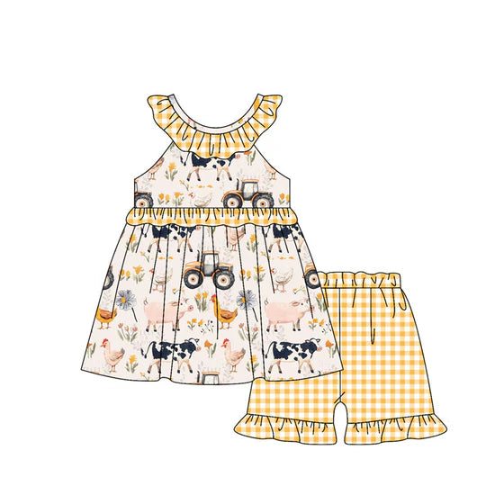 12.24 MOQ:5pcs GSSO3071 pre-order toddler girl clothes farm animal print girl summer set
