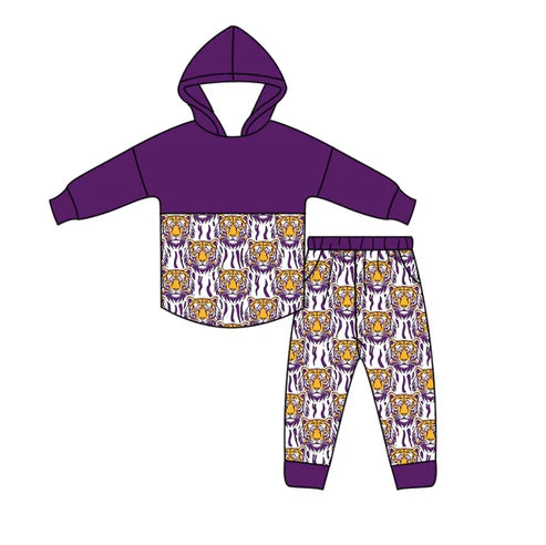 10.29 Custom Moq 8 Baby Kids Purple Tigers Long Sleeve Top Team Pocket Clothes Set