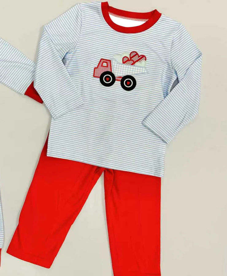 11.20 MOQ:5pcs BLP1396 pre-order toddler boy clothes truck boy Valentine outfit
