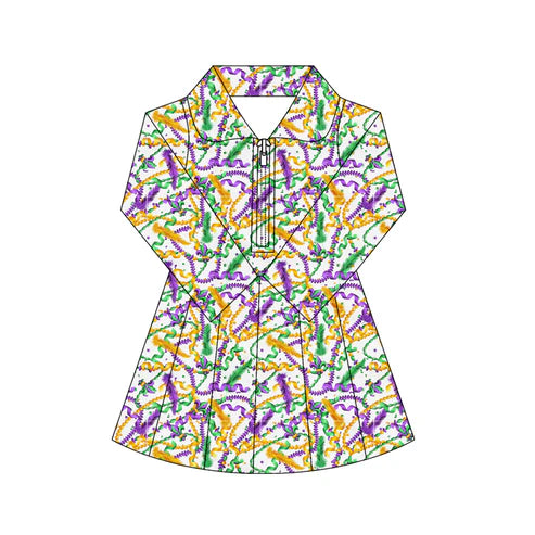 10.28 GLD1414 Baby Girls Mardigras Lights Fur Yoga Shorts Zipper Knee Length Dresses Preorder