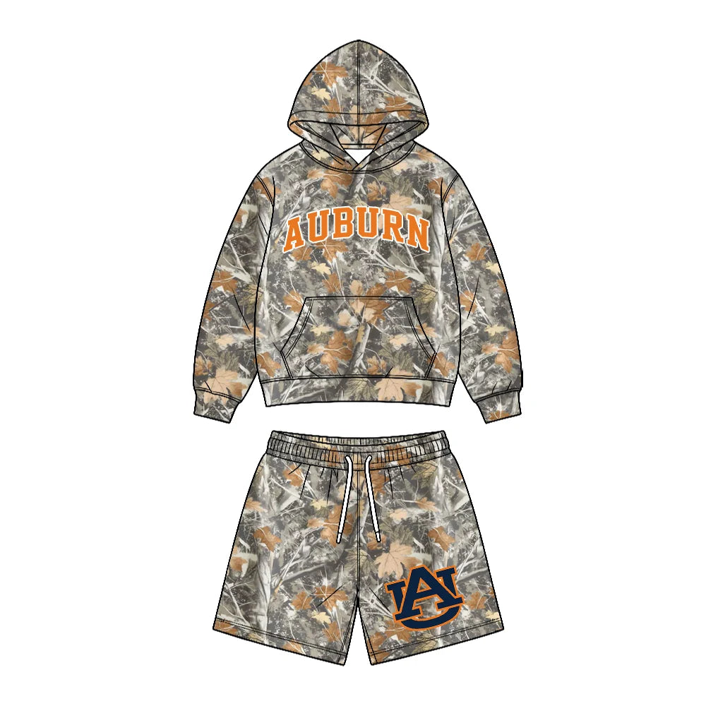 Custom Order Baby Boys Leaves Camo Auburn Pocket Hoodie Short Team Clothes Sets