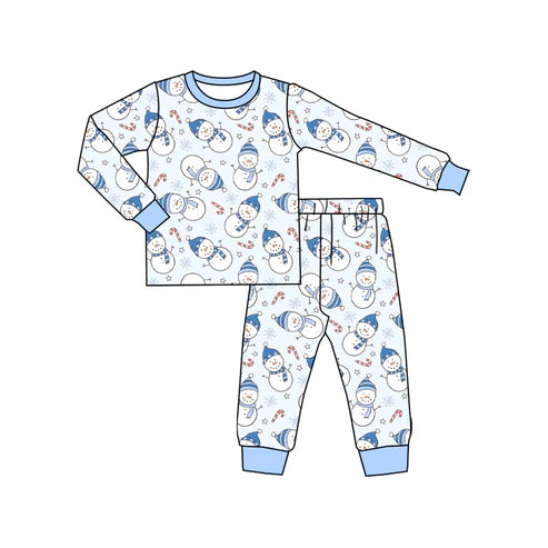 8.22 BLP1227 Baby Boys Blue Snowmen Candy Cane Top Pant Christmas Pajamas Set Preorder