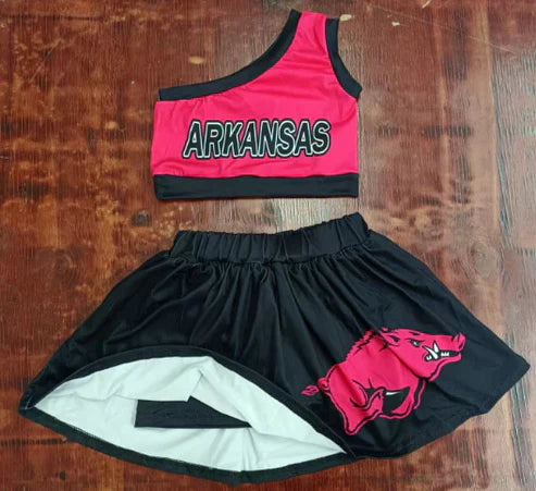 4.30  Preorder moq 3 Baby Girls One Shoulder ARKANSAS Vest Top Black Skort Set