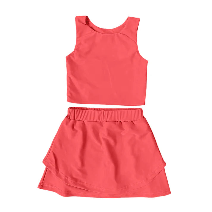 6.12 GSD2660 Baby Girls Sleeveless Peach Vest Top Short Skirts Yoga Set Preorder