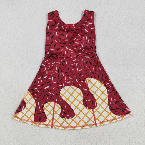 8.12 Baby Girls Dark Red Drip Sleeveless Shorts Team Yoga Active Knee Length Dress