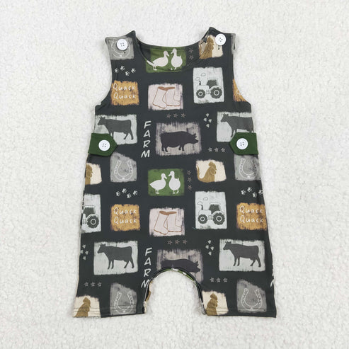 5.21 SR2874 Baby Infant Boys Western Cow Boots Buttons Romper