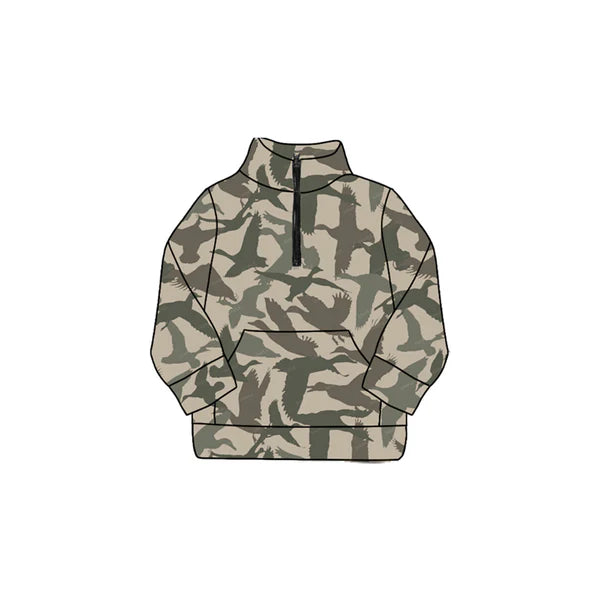 8.28 GT1179 Baby Girls Olive Ducks Camo Pockets Zipper Yoga Pullovers Top Preorder