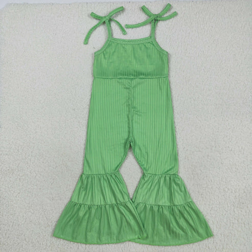 9.17 SR3160 Baby Girls Green Strap Bell Bottom Ribbed Jumpsuit