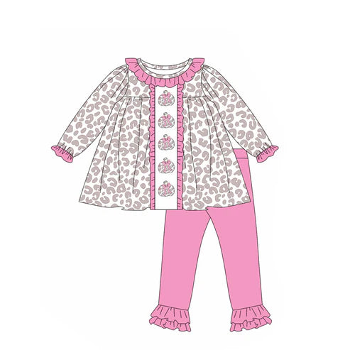 5.19 GLP2353 Baby Girls Long Sleeves Leopard Pumpkins Tunic Ruffle Pant Set Preorder