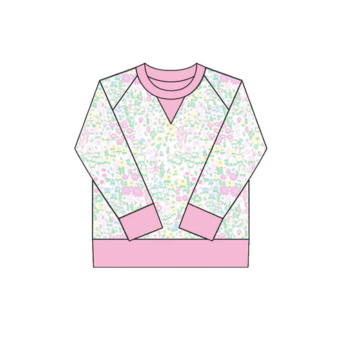 10.18 GT1299 Baby Girls Pink Green Flowers Long Sleeve Yoga Tee Shirts Top Preorder