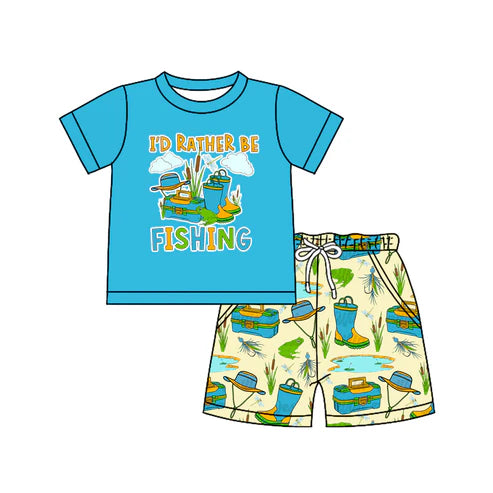 4.21 BSSO1496 Baby Boys Blue Short Sleeves Fishing Top Pockets Short Set Preorder
