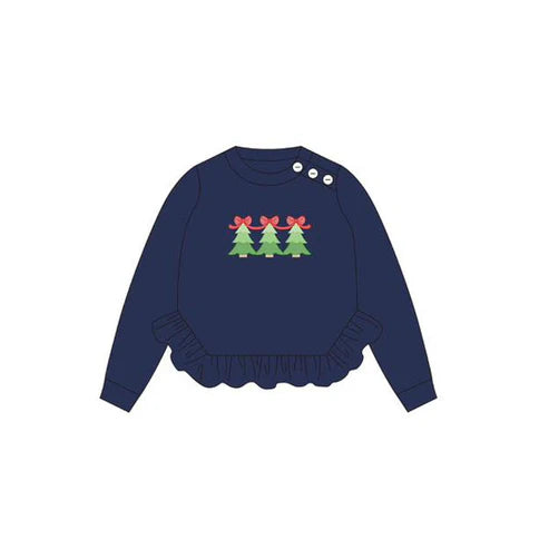 6.7 GT1060 Baby Girls Navy Long Sleeves Tree Hats Ruffle Tee Shirts Top Preorder