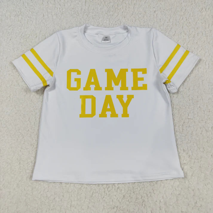 9.3 GT1115 Baby Girls Offst Print Yellow Game Day Yoga Active Tee Shirts
