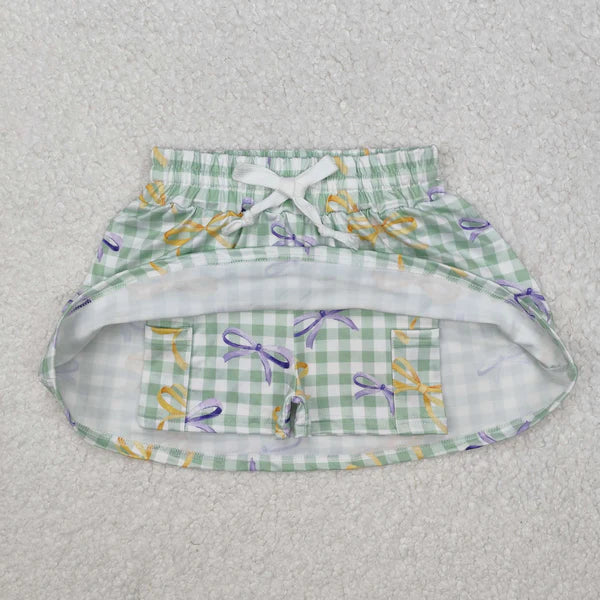 L-3.2 GLK0036 Baby Girls Mardi Gras Checkered Bows Skort Skirt