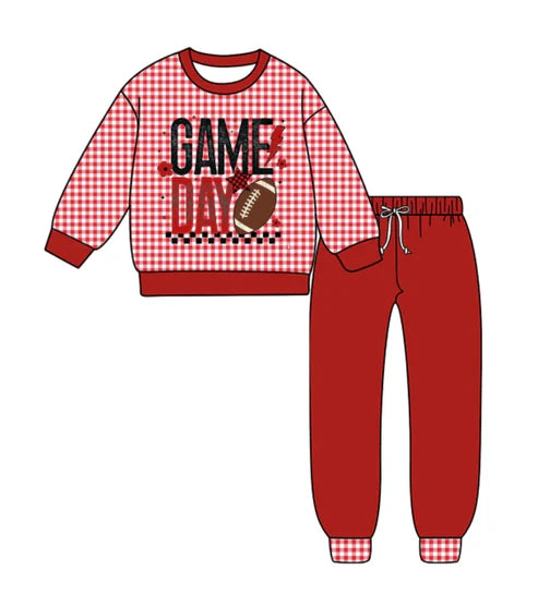 10.9 Custom Moq 5 Baby Boys Game Day Football Plaid Top Pants Team Clothes Sets