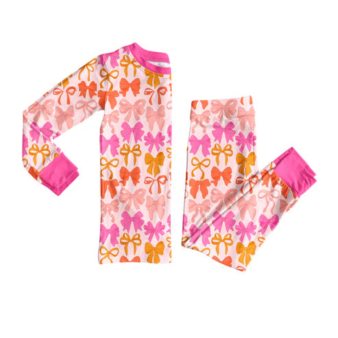 8.14 GLP2701 Baby Girls Pink Bows Plaid Top Pant Pajamas Set Preorder