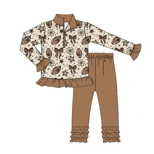 8.5 GLP2690 Baby Girls Footballs Flowers Plaid Zipper Pullovers Legging Pants Team Set Preorder