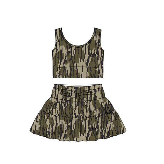 12.9 MOQ:5pcs GSD3305 pre-order toddler girl clothes camo print girl yoga summer skirt set