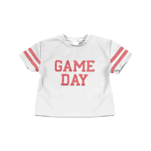 6.25 Custom Moq 3 Baby Girls Coral Game Day Team Cheer Short Sleeve Sports Shirts Tops