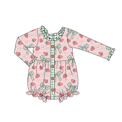 5.29 LR1981 Baby Infant Girls Strawberry Bows Long Sleeve Rompers preorder