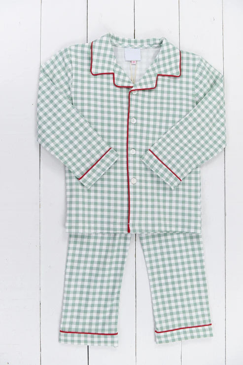 5.30 BLP0981 Baby Boys Green Checkered Top Pants Pajamas Clothes Sets Preorder