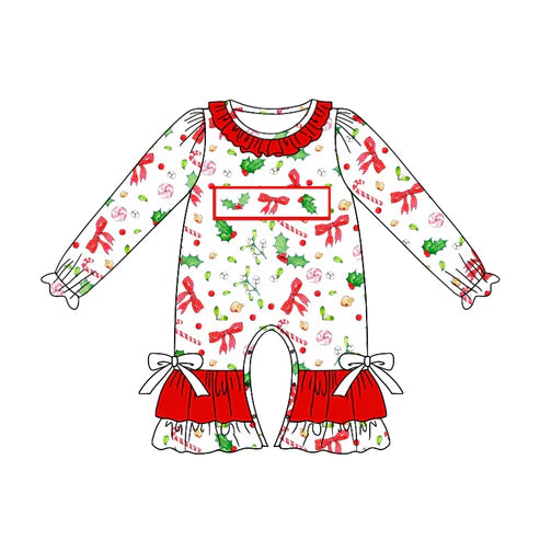 5.26 LR1931 Baby Infant Girls Christmas Bows Holly Long Sleeve Rompers preorder