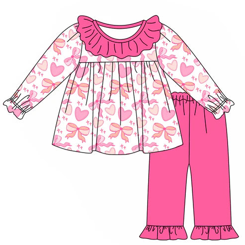 5.24 GLP1942 Baby Girls Valentines Hearts Pink Tunic Top Ruffle Pants Clothes Sets Preorder